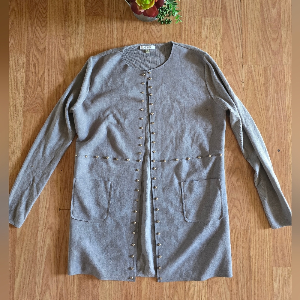 Sioni Sweater Womens Cardigan Studded Faux Suede Lagenlook Casual EdgyTop,Size S